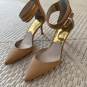 Michael Kors Leather Pointed Toe Heel Women's Shoes Tan, Size 9 with ankle strap